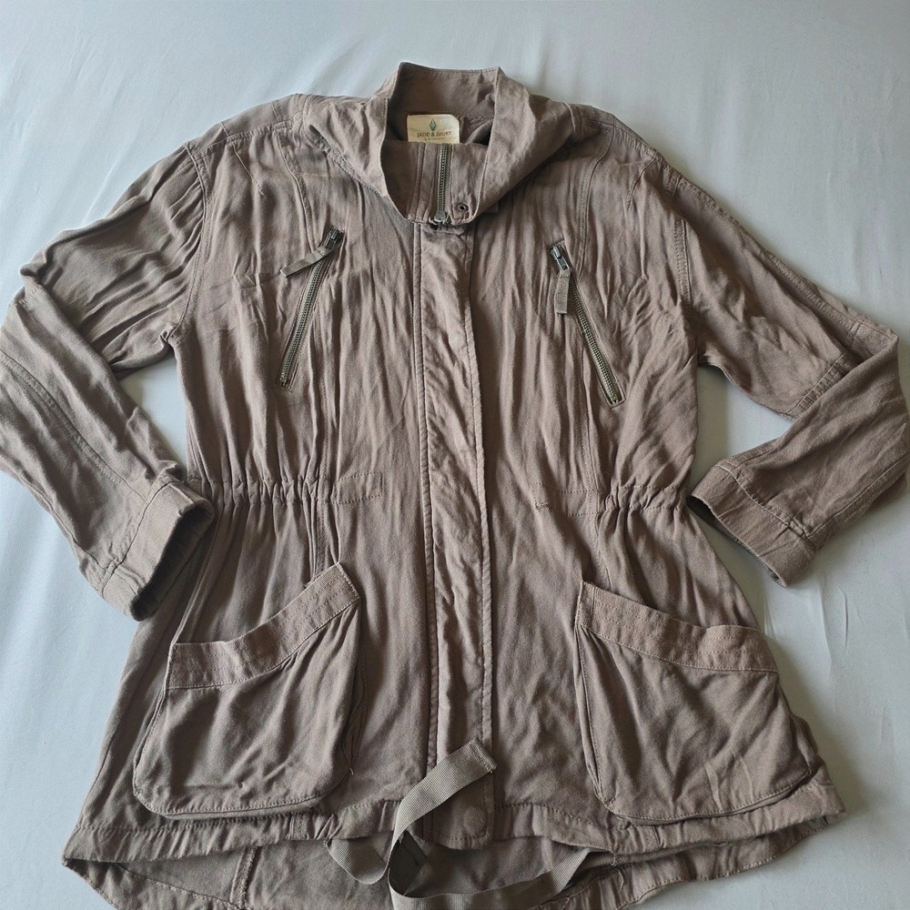 Jade & Ivory Womens M Utility Anorak Jacket Lightweight Hooded Tan‎ Beige Gray
